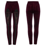 Camera Obscura Women's Gothic Leggings with Velvet Fabric in Red