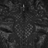 Post Mortem Men's Gothic Hooded Brocade Long Coat in Black