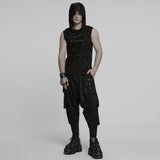 Wieland Men's Punk Hooded Sleeveless Distressed Top in Black