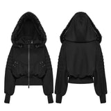 Porphyria Women's Gothic Hoodie with Faux Fur in Black