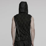 Wieland Men's Punk Hooded Sleeveless Distressed Top in Black