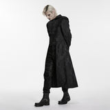 Post Mortem Men's Gothic Hooded Brocade Long Coat in Black