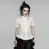 Ligeia Women's Gothic Blouse with Ruffled Collar in White