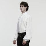 Austere Gothic White Cotton Ruffle Shirt Men's