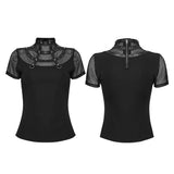 Nyx Women's Gothic Top with Mesh Panel Inserts in Elastic Knit Fabric, Mesh in Black