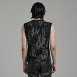 Augurious Gothic Distressed Washed Ripped Knit Eyelet Tank Men's