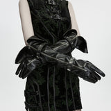 Martyr Women's Gothic Cross Studded Faux Leather Long Gloves in Black