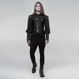 Maelstrom Gothic Brocade PU Faux Leather Trim Waistcoat Men's