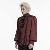 Balor Men's Gothic Jacquard Ruffle Shirt in Red