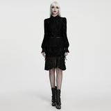 Columbarium Women's Gothic Flocked Lace Shirt in Black