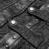 Maelstrom Gothic Brocade PU Faux Leather Trim Waistcoat Men's