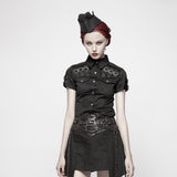 Lilith Punk Cotton Strapped Epaulette Military Shirt