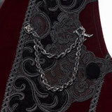 Silentium Men's Gothic Brocade Pattern Waistcoat in Red & Black