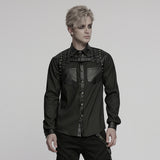 Cloven Punk Studded Faux Leather Harness Shirt Men's