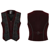 Silentium Men's Gothic Brocade Pattern Waistcoat in Red & Black