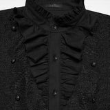Mourning Star Men's Gothic Shirt with Ruffled Collar in Black