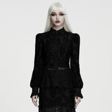 Columbarium Women's Gothic Flocked Lace Shirt in Black