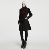 Crow Court Women's Gothic Woollen coat in Black & Red