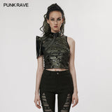 Baba Yaga Women's Punk Patent Shoulder Armor Harness in Iridescent Black