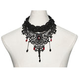 Berenice Beaded Lace Choker Necklace in Black & Red