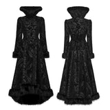 Giselle Women's Gothic Faux Fur Trim Coat in Black