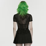 Bone Dirge Women's Gothic Faux Leather Blouse with Mesh Panel Inserts in Black