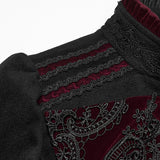 Crow Court Women's Gothic Woollen coat in Black & Red