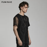 Prometheus Men's Punk Distressed Mesh Sleeve T-shirt in Black