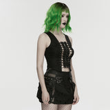 Hellebore Women's Gothic Top with Corset Lacing in Twill Fabric, Mesh in Black