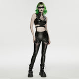 Campanile Women's Punk Faux Leather Lace-Up Crop Top in Black