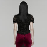 Carmilla Women's Gothic Shirt & Blouse with Ruffled Collar in Tattered Woven Fabric, Lace in Black