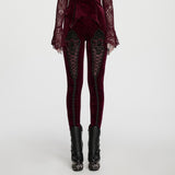 Camera Obscura Women's Gothic Leggings with Velvet Fabric in Red
