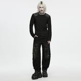 Udolpho Men's Gothic T-shirt with Studded Shoulder in Black
