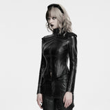 Widow Peak Faux Leather Zipped Top