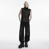 Dusk Rite Men's Gothic Zipped Sleeveless Jacket in Black