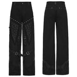 Ghost Orchid Men's Punk Studded Wide Leg Trousers in Black