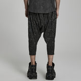 Amor Fati Men's Cyberpunk Cropped Drop-Crotch Trousers in Grey
