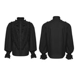 Mourning Star Men's Gothic Shirt with Ruffled Collar in Black