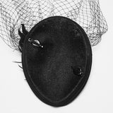Mourning Star Veil Fascinator Hat in Black & Red