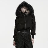 Porphyria Women's Gothic Hoodie with Faux Fur in Black
