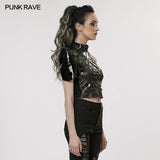 Baba Yaga Women's Punk Patent Shoulder Armor Harness in Iridescent Black