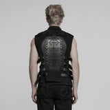 Thanathos Punk Distressed Fishnet Buckle Vest Men's