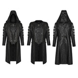 Alcyone Gothic Distressed Faux Leather Studded Hooded Coat Men's