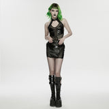 Báthory Women's Gothic Skirt with Patent PU in Black & Iridescent