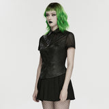 Bone Dirge Women's Gothic Faux Leather Blouse with Mesh Panel Inserts in Black