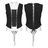 Hellebore Women's Gothic Top with Corset Lacing in Twill Fabric, Mesh in Black