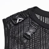 Wuthering Men's Punk Mesh Tank Top with Faux Leather Straps in Black