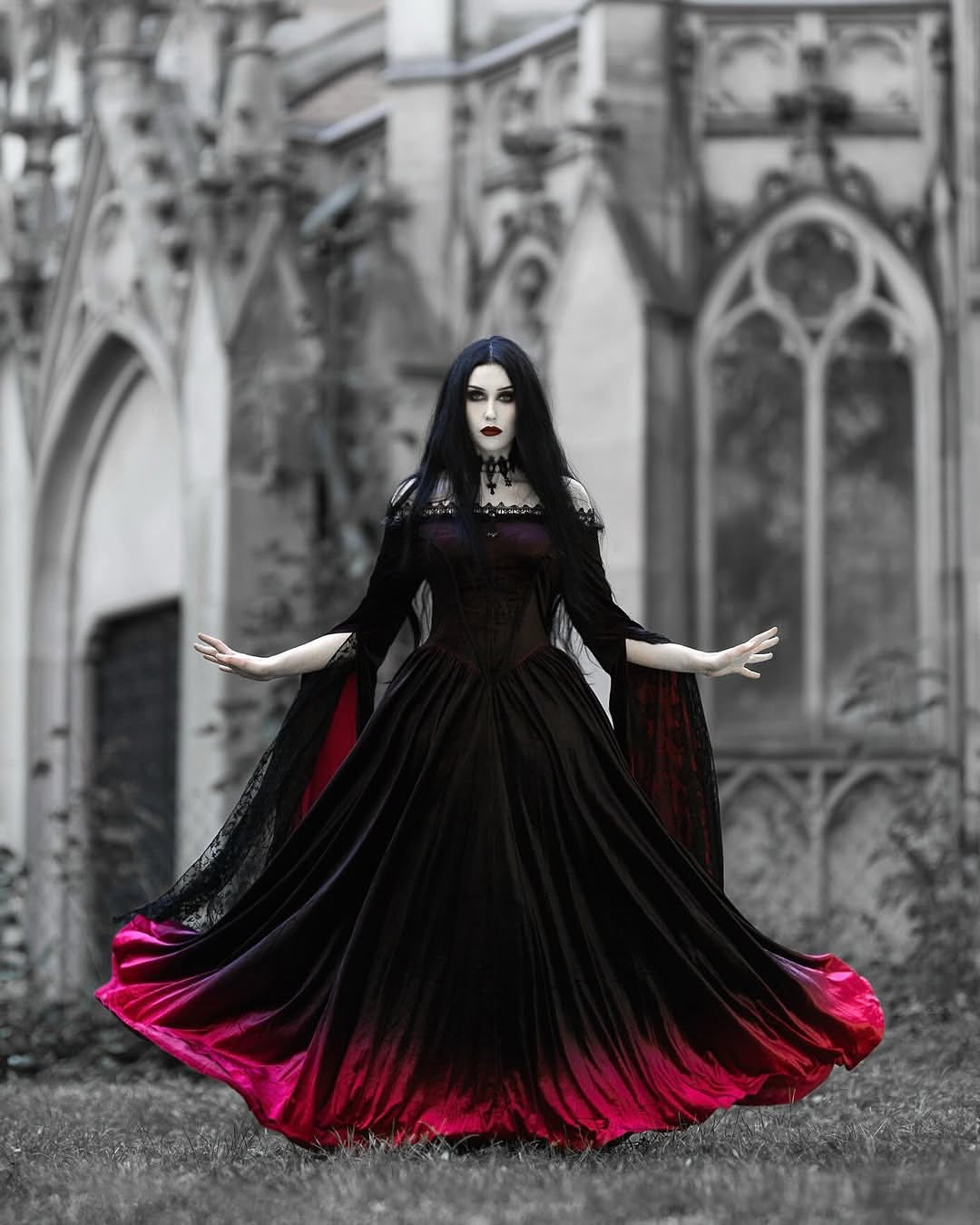 Elvira Gradient Ball Gown worn by @alpravena, red gradient skirt