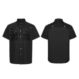 Last Rite Men's Gothic Shirt with Studded Shoulder in Black