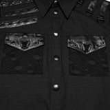 Last Rite Men's Gothic Shirt with Studded Shoulder in Black